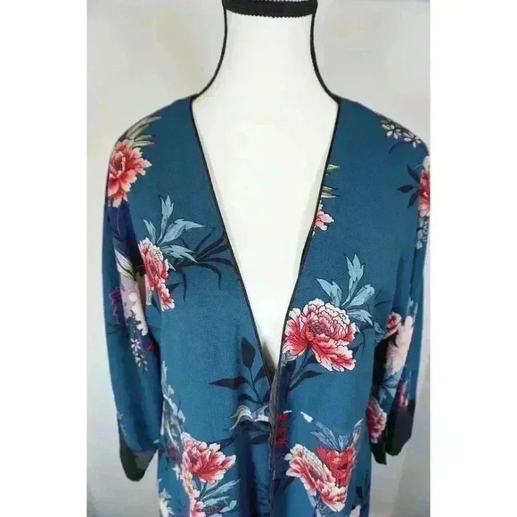 Lulus Lotus Party Teal Blue Floral Print Midi Robe Dress - Size S - Picture 3 of 16